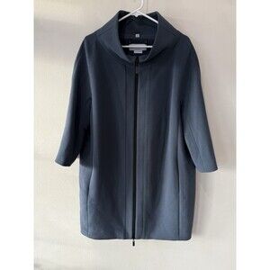 Nikki Jones Montreal Women’s Large Long Jacket Coat Blue Gray Zip Up 3/4 Sleeve